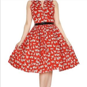 Mari Dress in Red Kitten Print - M NWOT